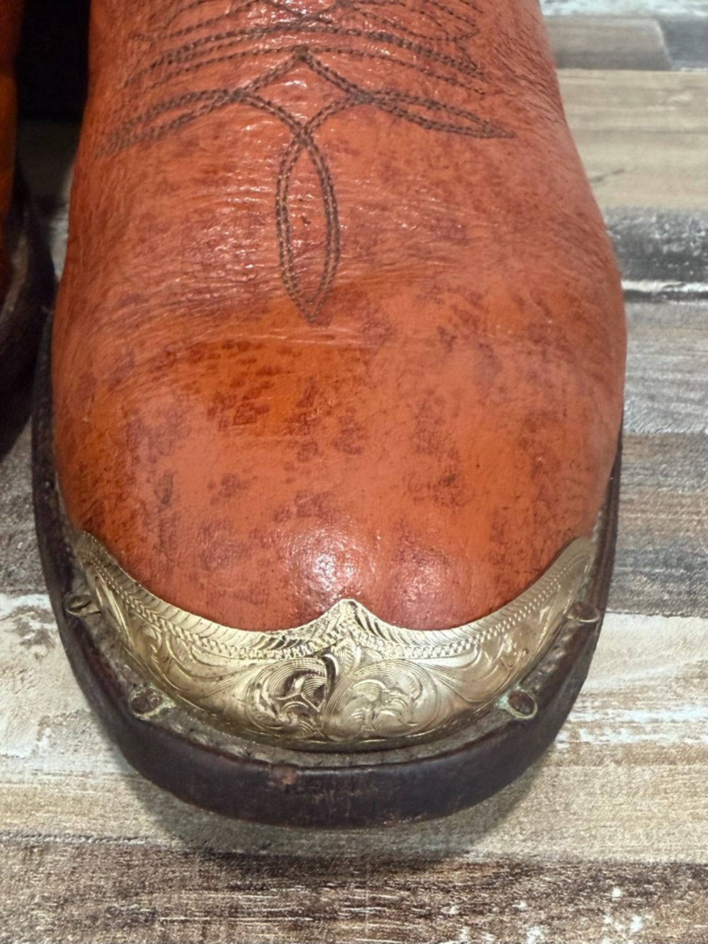 VNTG JUSTIN 9117 Mens Cowboy Boots 11.5D Brown Textured Leather USA Western Cap - Picture 10 of 15
